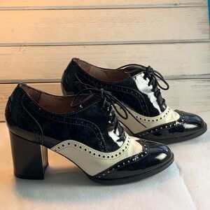 Gadea Black & White Cabaret Heels – Handmade in Spain Patent Leather ( 39 EU)